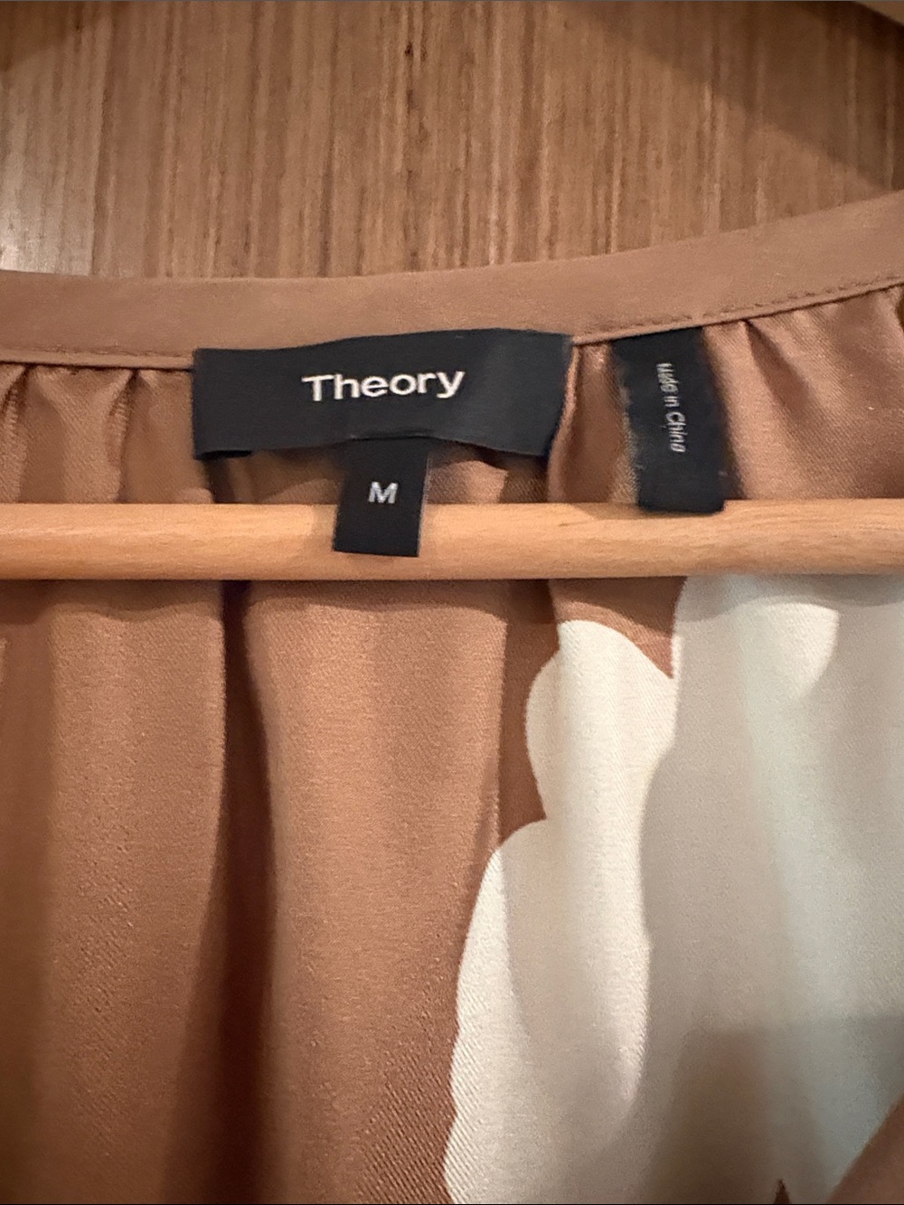 Theory: Petal Silk Puff Sleeve Blouse. Size M, Bright Camel - Picture 14 of 16